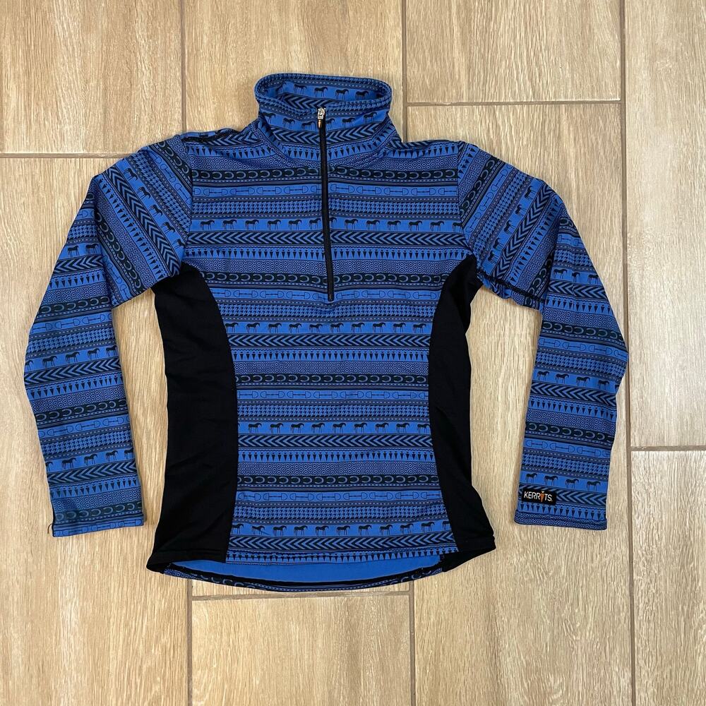 Kerrits Equestrian 1/4 Zip Riding Top Womens Small Blue Nordic Print Athletic
